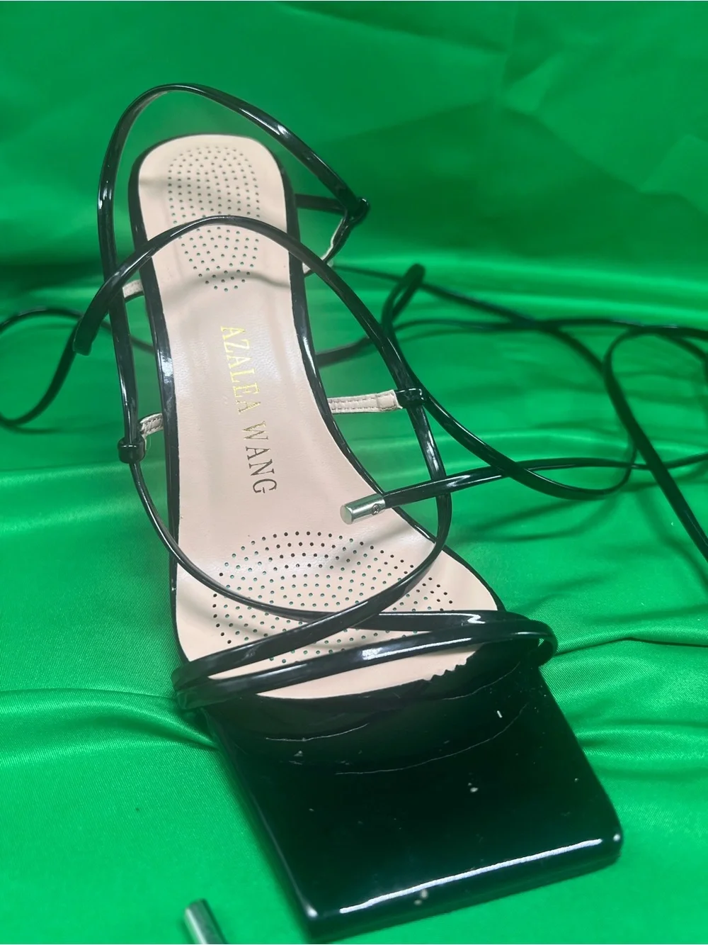 Azalea Wang Black Lace-Up Patent Heels - Women